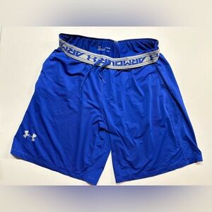 Under Armour Blue Athletic Basketball Shorts HeatGear Loose Fit Drawstring